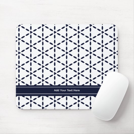 Navy Blue Geometric Pattern on White Muismat (Met muis)