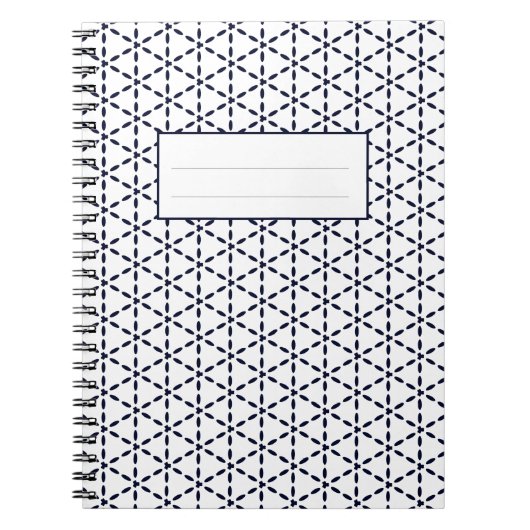 Navy Blue Geometric Pattern on White Notitieboek (Voorkant)