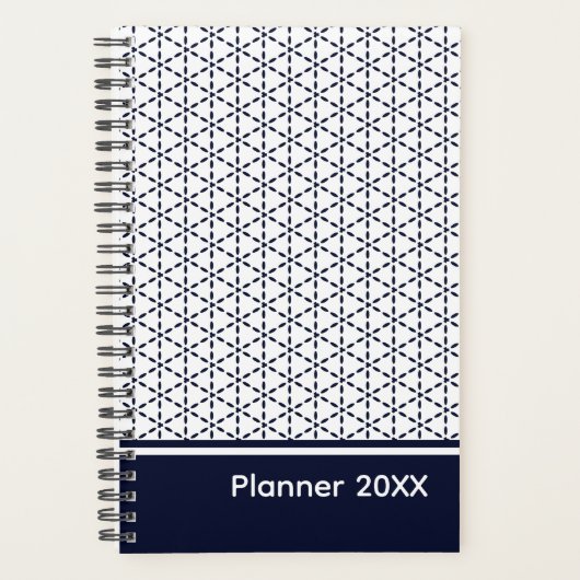 Navy Blue Geometric Pattern on White Planner (Voorkant)