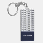 Navy Blue Geometric Pattern on White Sleutelhanger (Voorkant Links)