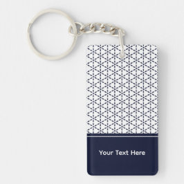 Navy Blue Geometric Pattern on White Sleutelhanger