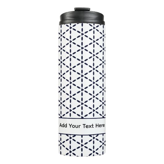 Navy Blue Geometric Pattern on White Thermosbeker (Voorkant)