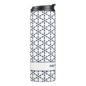 Navy Blue Geometric Pattern on White Thermosbeker (Gedraaid links)