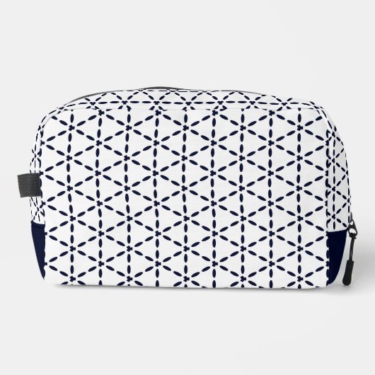 Navy Blue Geometric Pattern on White Toilettasje (Voorkant)