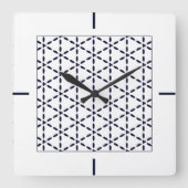 Navy Blue Geometric Pattern on White Vierkante Klok (Voorkant)