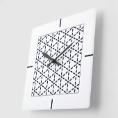 Navy Blue Geometric Pattern on White Vierkante Klok (Hoek)