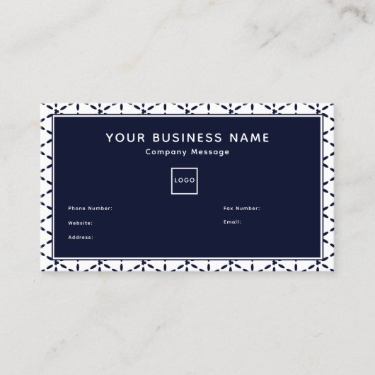 Navy Blue Geometric Pattern on White Visitekaartje (Voorkant)