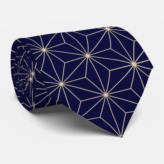 Navy Blue Geometric Star Mannen Work, Professional Stropdas (Opgerold)