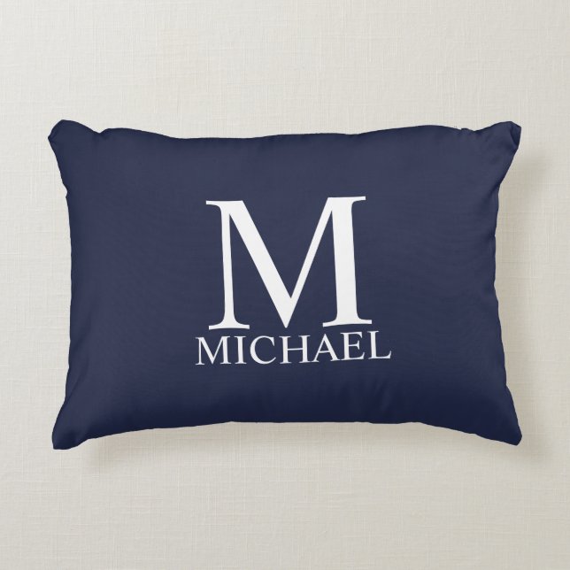 Navy Blue - gepersonaliseerd monogram en naam Accent Kussen (Voorkant)