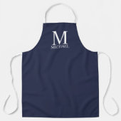 Navy Blue, gepersonaliseerd monogram en naam Apron Schort (Voorkant)