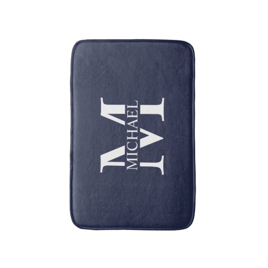 Navy Blue - gepersonaliseerd monogram en naam Badmat (Voorkant Verticaal)