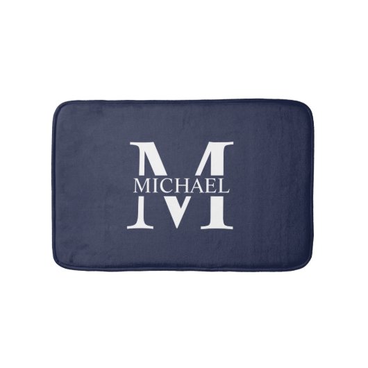 Navy Blue - gepersonaliseerd monogram en naam Badmat (Voorkant)