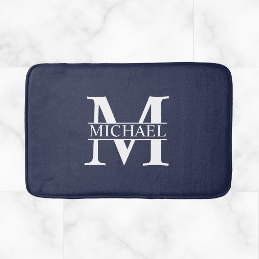 Navy Blue - gepersonaliseerd monogram en naam Badmat