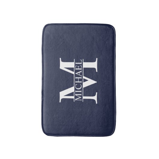Navy Blue - gepersonaliseerd monogram en naam Badmat (Voorkant Verticaal)