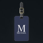 Navy Blue - gepersonaliseerd monogram en naam Bagagelabel<br><div class="desc">De gepersonaliseerde Monogram en de Gift van de Naam kenmerkt gepersonaliseerde monogram en naam in witte klassieke serif doopvontstijl op marine blauwe achtergrond. Perfect als vakantie cadeau,  vaderdag cadeau,  familiehereniging voor je plezier,  dank je cadeau voor je groomsmen en cadeau voor alle speciale gelegenheden.</div>