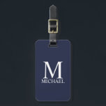 Navy Blue - gepersonaliseerd monogram en naam Bagagelabel<br><div class="desc">De gepersonaliseerde Monogram en de Gift van de Naam kenmerkt gepersonaliseerde monogram en naam in witte klassieke serif doopvontstijl op marine blauwe achtergrond. Perfect als vakantie cadeau,  vaderdag cadeau,  familiehereniging voor je plezier,  dank je cadeau voor je groomsmen en cadeau voor alle speciale gelegenheden.</div>