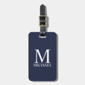 Navy Blue - gepersonaliseerd monogram en naam Bagagelabel (Voorkant verticaal)