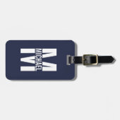 Navy Blue - gepersonaliseerd monogram en naam Bagagelabel (Voorkant horizontaal)