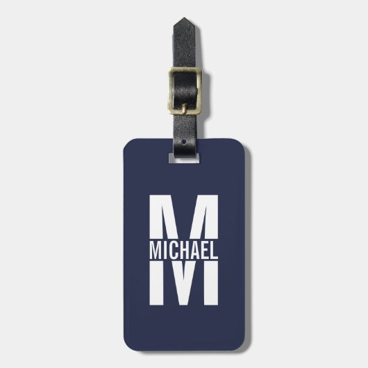 Navy Blue - gepersonaliseerd monogram en naam Bagagelabel (Voorkant verticaal)