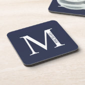 Navy Blue - gepersonaliseerd monogram en naam Bier Onderzetter (Linkerzijde)