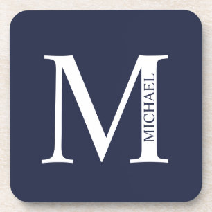 Navy Blue - gepersonaliseerd monogram en naam Bier Onderzetter