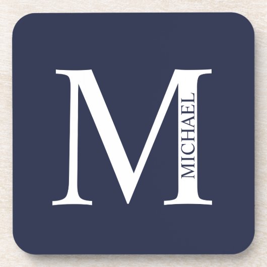 Navy Blue - gepersonaliseerd monogram en naam Bier Onderzetter (Voorkant)