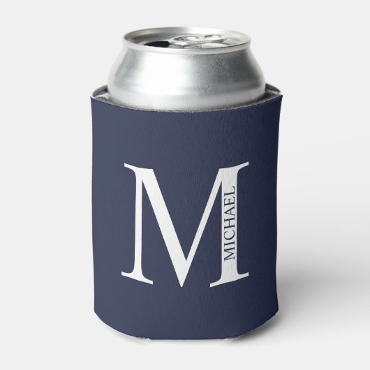 Navy Blue - gepersonaliseerd monogram en naam Blikjeskoeler (Blikje Voorkant)