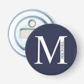 Navy Blue - gepersonaliseerd monogram en naam Button Flesopener (Voorkant)
