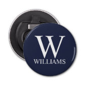 Navy Blue - gepersonaliseerd monogram en naam Button Flesopener (Voorkant)