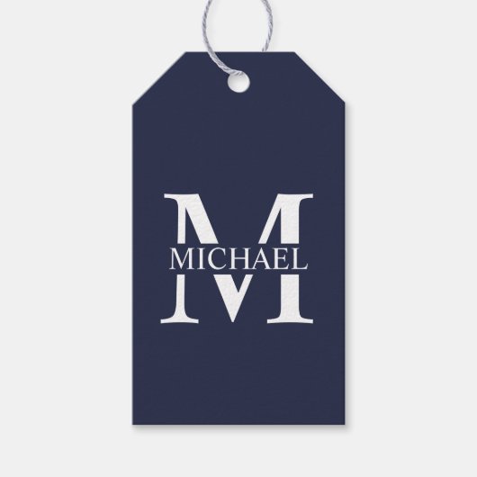 Navy Blue - gepersonaliseerd monogram en naam Cadeaulabel (Voorkant)