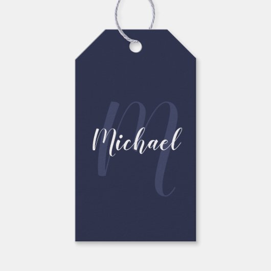 Navy Blue - gepersonaliseerd monogram en naam Cadeaulabel (Voorkant)