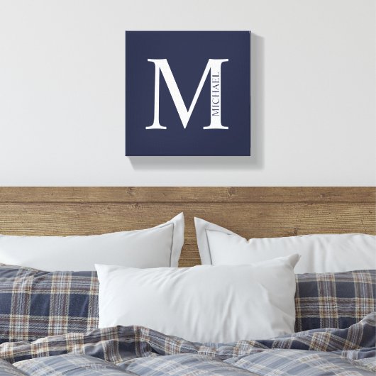 Navy Blue - gepersonaliseerd monogram en naam Canvas Afdruk (Insitu (Slaapkamer))