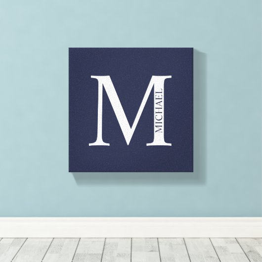 Navy Blue - gepersonaliseerd monogram en naam Canvas Afdruk (Insitu (Houten vloer))