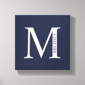 Navy Blue - gepersonaliseerd monogram en naam Canvas Afdruk (Voorkant)