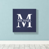 Navy Blue - gepersonaliseerd monogram en naam Canvas Afdruk (Insitu (Houten vloer))