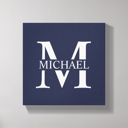 Navy Blue - gepersonaliseerd monogram en naam Canvas Afdruk (Voorkant)