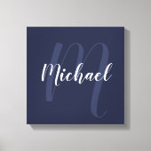 Navy Blue gepersonaliseerd Monogram en naam Canvas Afdruk (Voorkant)