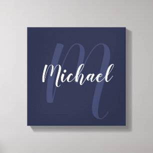 Navy Blue gepersonaliseerd Monogram en naam Canvas Afdruk