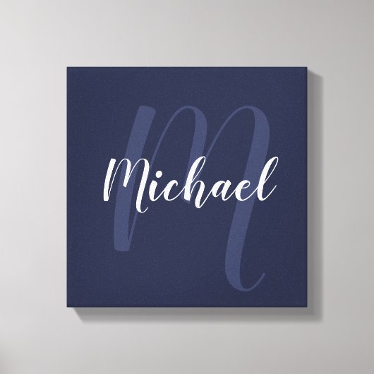 Navy Blue gepersonaliseerd Monogram en naam Canvas Afdruk (Voorkant)