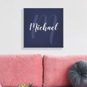 Navy Blue gepersonaliseerd Monogram en naam Canvas Afdruk (Insitu (Woonkamer))