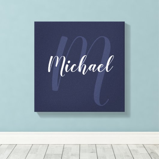 Navy Blue gepersonaliseerd Monogram en naam Canvas Afdruk (Insitu (Houten vloer))