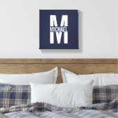 Navy Blue - gepersonaliseerd monogram en naam Canvas Afdruk (Insitu (Slaapkamer))