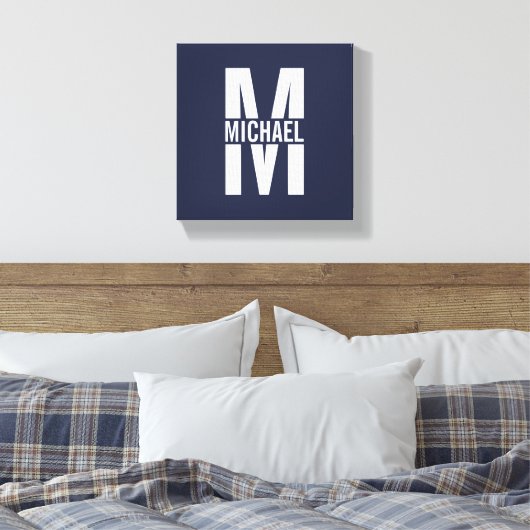Navy Blue - gepersonaliseerd monogram en naam Canvas Afdruk (Insitu (Slaapkamer))