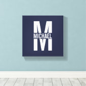 Navy Blue - gepersonaliseerd monogram en naam Canvas Afdruk (Insitu (Houten vloer))