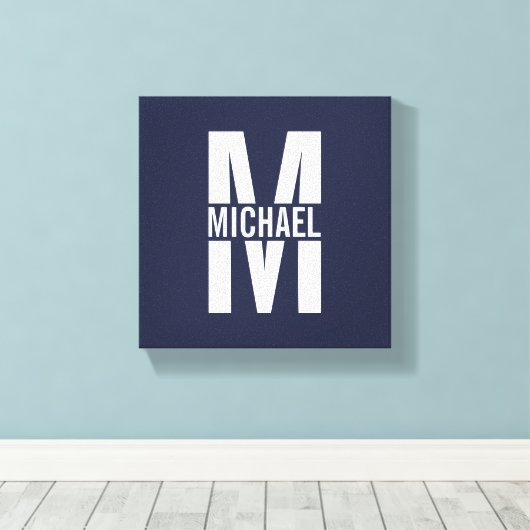 Navy Blue - gepersonaliseerd monogram en naam Canvas Afdruk (Insitu (Houten vloer))