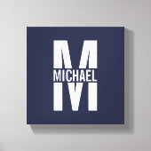 Navy Blue - gepersonaliseerd monogram en naam Canvas Afdruk (Voorkant)