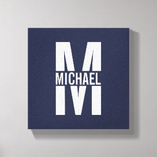 Navy Blue - gepersonaliseerd monogram en naam Canvas Afdruk