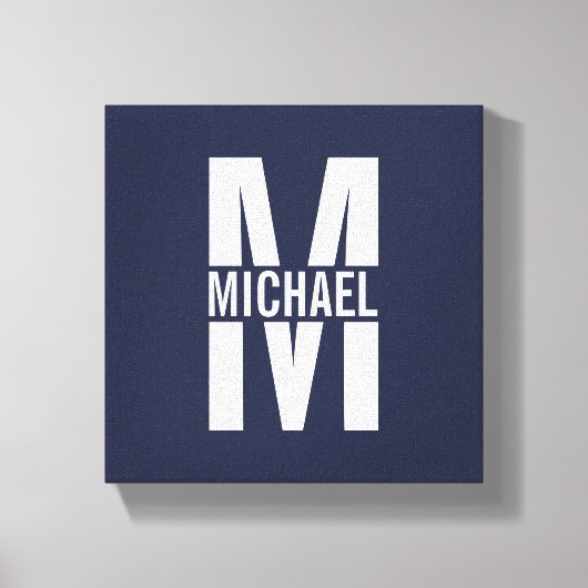 Navy Blue - gepersonaliseerd monogram en naam Canvas Afdruk (Voorkant)