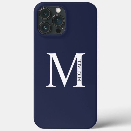 Navy Blue - gepersonaliseerd monogram en naam Case-Mate iPhone Case (Achterkant)