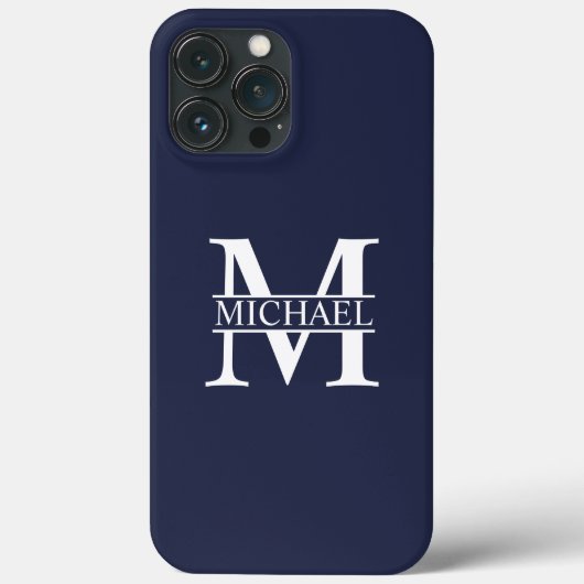 Navy Blue - gepersonaliseerd monogram en naam Case-Mate iPhone Case (Achterkant)